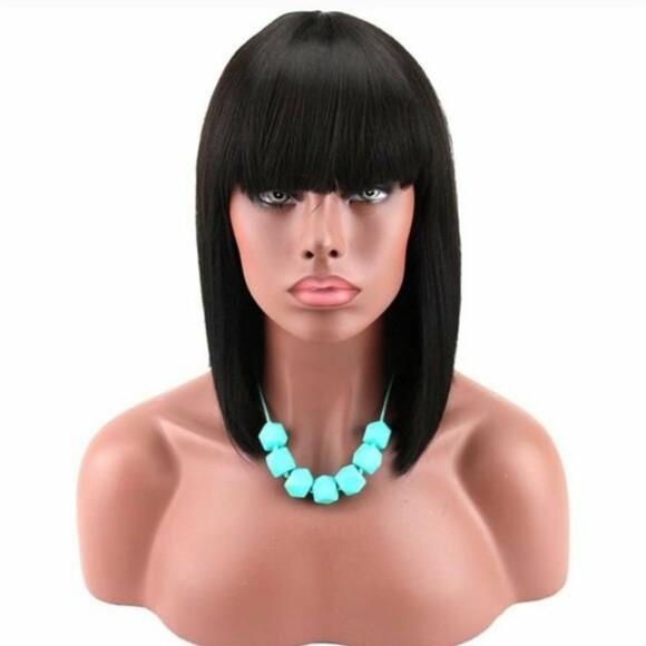 Yaki Black Short Bob Wig~With Bangs~Synthetic~NEW - Picture 1 of 5